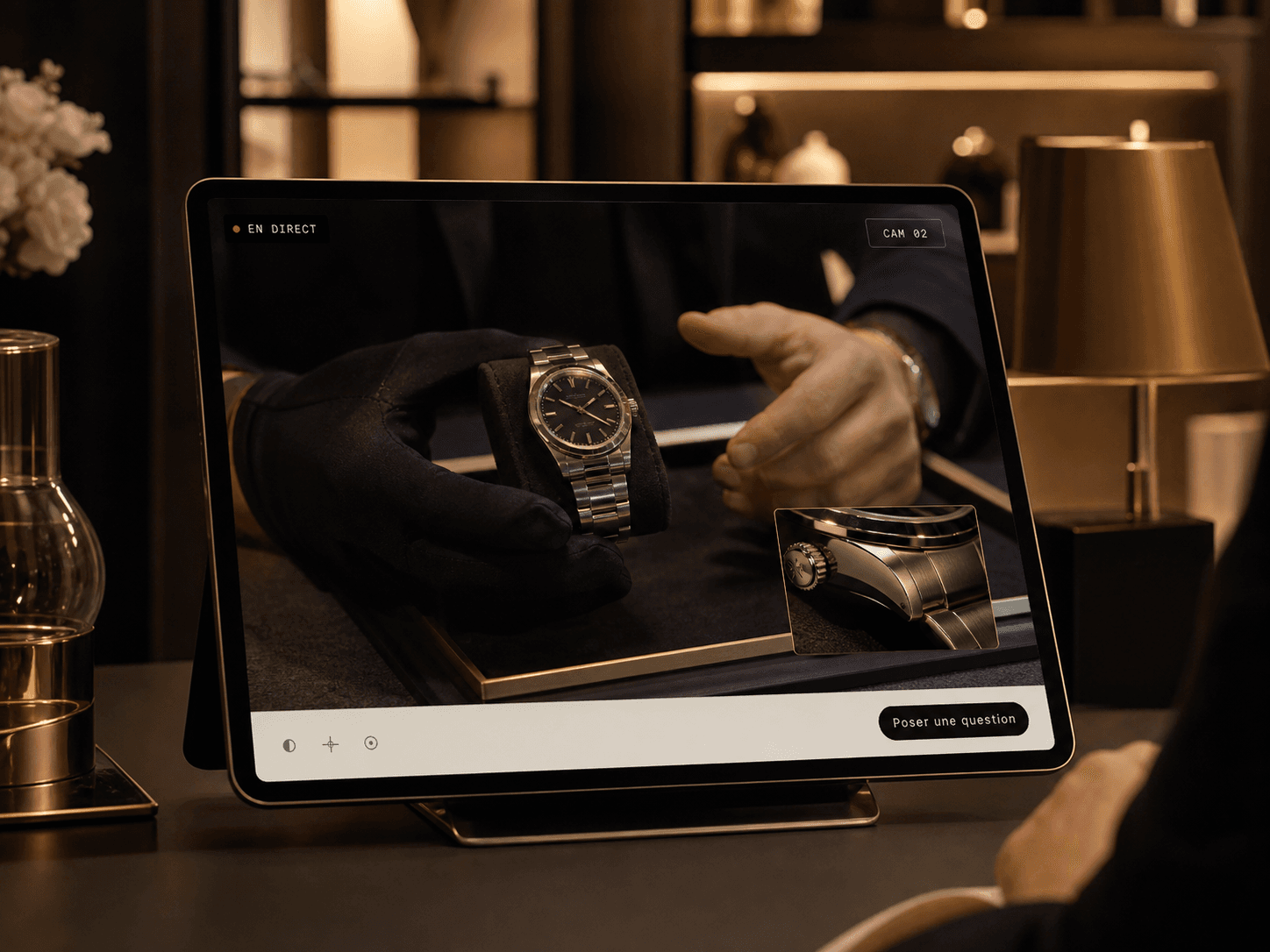 Vue client LiveLiz montrant une présentation produit à distance niveau showroom