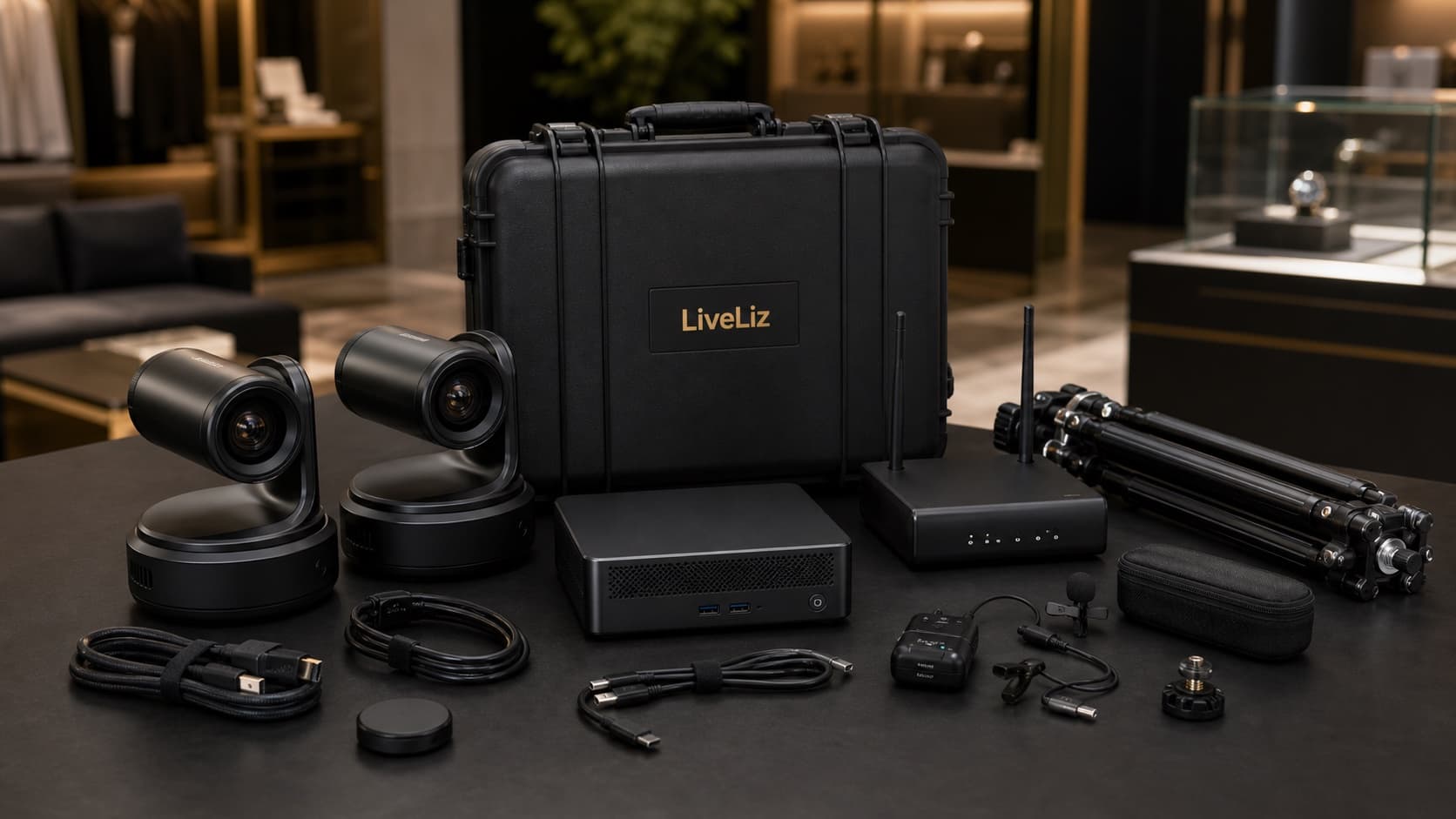 LiveLiz Showroom-Kit mit HD-Kameras, Mikrofon und Koffer für Verkaufstermine aus der Ferne